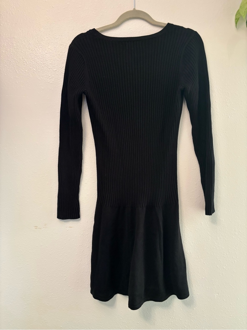 Calvin Klein Black Ribbed Long-Sleeve Fit-and-Flare Dress